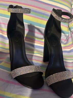 Charlotte Russe Black Rhinestone Strap Block Heels